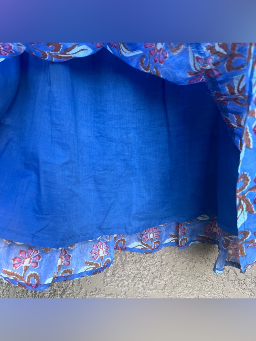 Oliphant Blue Floral Block Print Cotton Tiered Mini Dress Small Sleeveless Boho - Picture 5 of 14